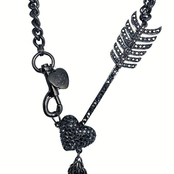 Betsey Johnson Icy Crystal Heart Cupid Arrow Long Chain Necklace 20" Layered - Picture 4 of 11